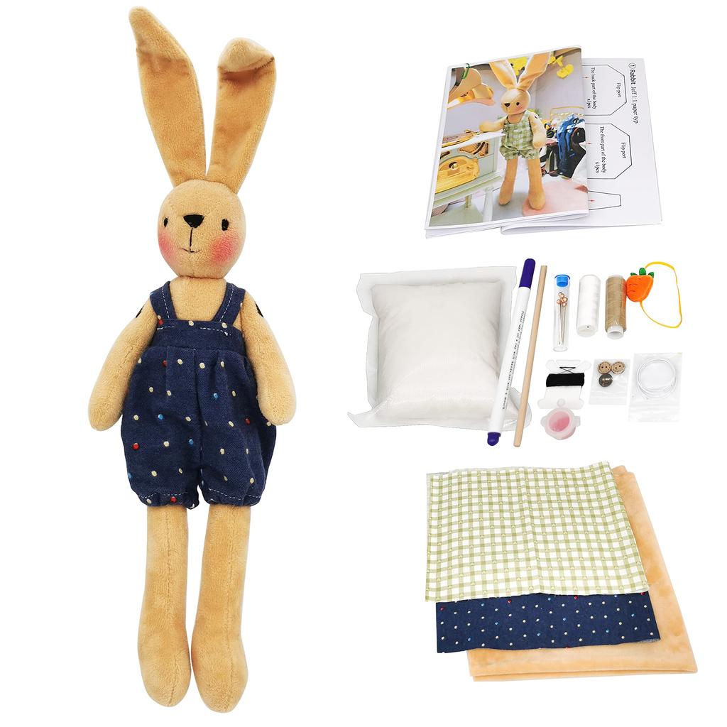 Doll making kit for adults and kids, DIY stuffed animal sewing kit, cute animal doll, gift for girls, handmade doll craft kit. (Rabbit Boy)