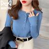 Women's Slim Fit Crew Neck Button-Detail Knit Sweater