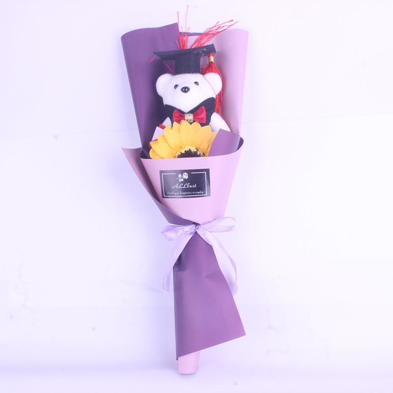 Graduation Bear Bouquet with Sunflower, Rose, and Doctor's Hat - Perfect Gift for Bachelor's or Master's Grad
