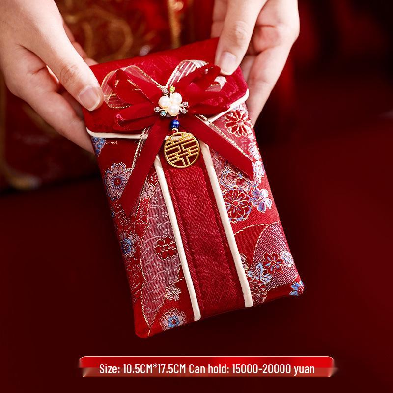 High-End Chinese Wedding Red Envelope Bag for 10,000 Yuan, New Style Cloth Art Design, Perfect for Parents' Address Change Gift