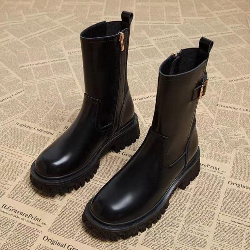 Fashion Leather Woman Short Shoes Warm Fleece-Lined Autumn Winter Booties Hot Chic and Elegant New Rock Goth In Pu Ankle Boots for Women
