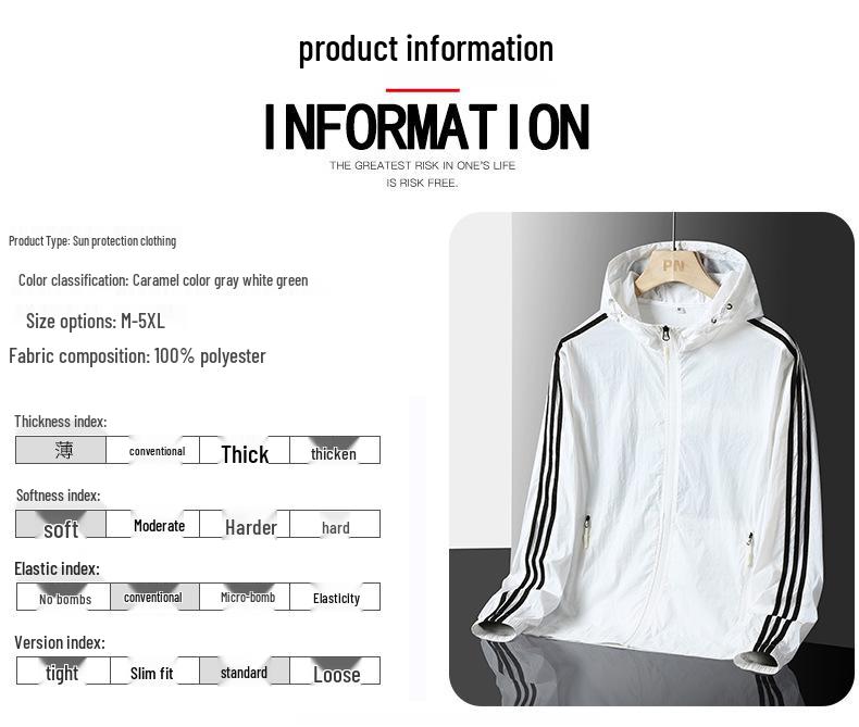 Three Stripes Men's Summer Sun Protection Hooded Jacket - Lightweight, Breathable, Ideal for Outdoor Sports & Fishing