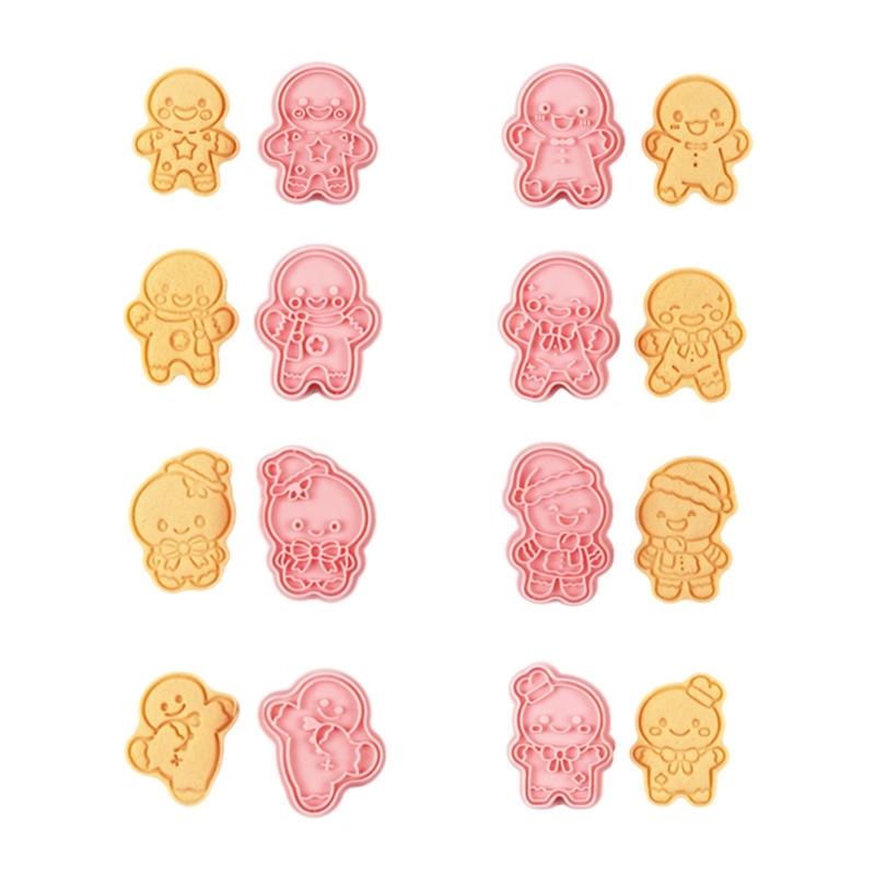 

8Pcs Pressable Biscuits Mold Christmas Man Cookie Cutters Biscuits Fondant Cookie Stamps Kitchen Tool Party Supplies 1