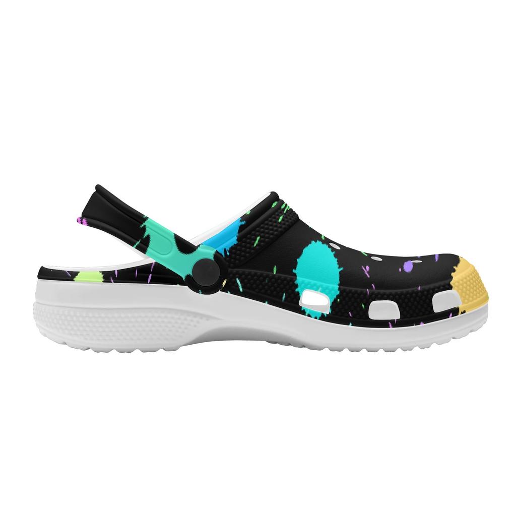 White EVA Clogs with Neon Cross Print, Lightweight Slip On Garden Shoes, Breathable Beach Sandals, Indoor Outdoor Slippers for Men Women
