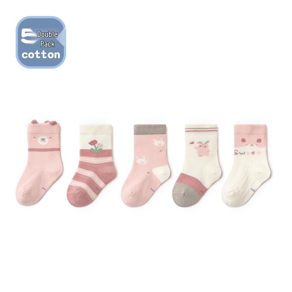 25 Cartoon Rabbit Baby Socks - Autumn Collection, Antibacterial Cotton, Seamless & Breathable with Loose Cuff
