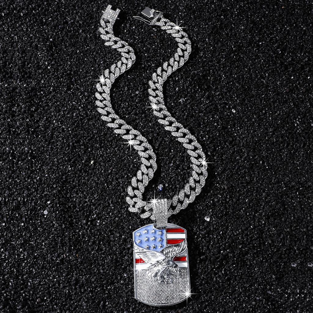 Iced Out Amerikanische Flagge Adler Anhänger Halskette Kristall Kubanische Kette Ideales Geschenk für Kulturinteressierte