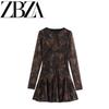 Zab Autumn New Women Clothes Western Style French Style Design Sense Fashion Print Silk Net Dress 5039396