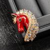 Diamond-Inlaid Red Enamel Horse Brooch: Light Luxury Zodiac Pin, Versatile and Cute.