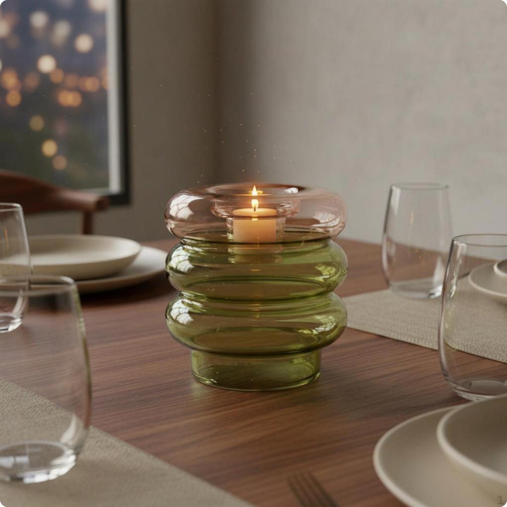 Portacandele Vaso Design 2in1 Vetro Circolare Elemento Decorativo Centrale Arredo Casa per Tavolo,