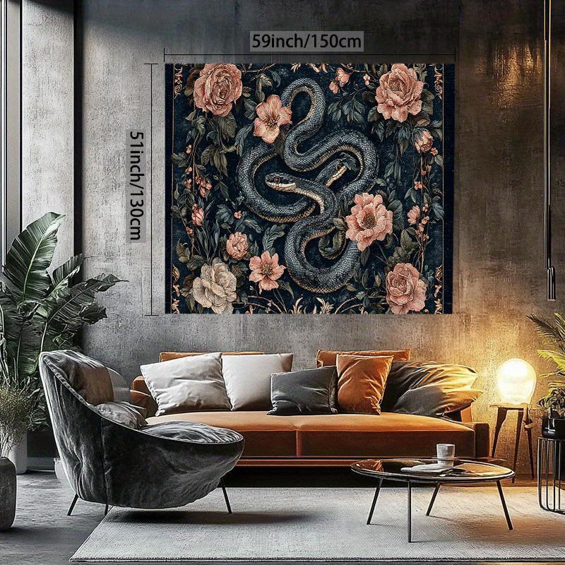 Snake and Flower Theme Digital Printing Polyester Wall Hanging Tapestry Decorative Living Room Bedrooms Office Background Gift
