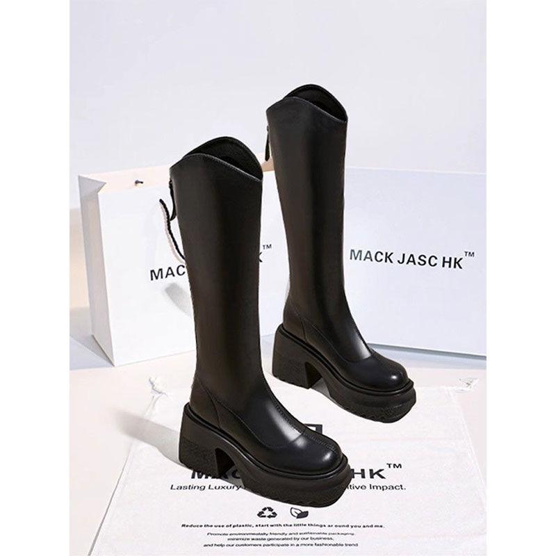 Height-increasing high knight boots 2025 autumn and winter new small thick-soled thick heel super high heel solid color knee boots