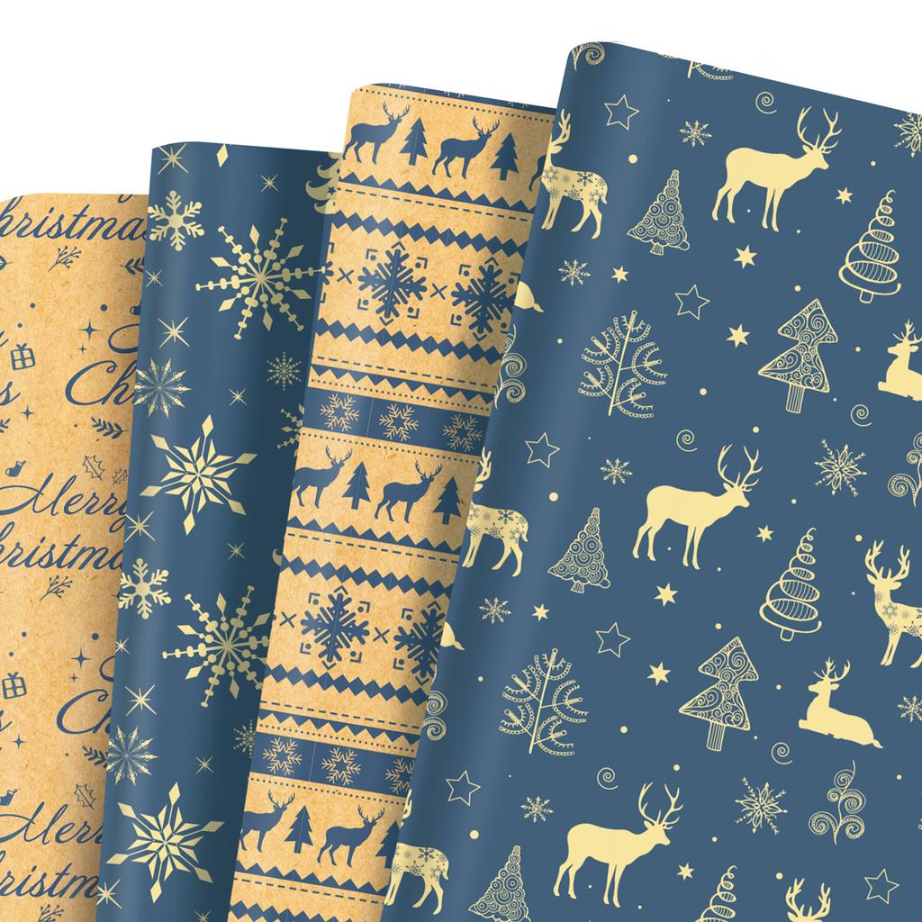 Festival Decorative Paper Seasonal Kraft Paper Sheets Christmas Wrapping Paper Christmas Reindeer Gift Wrap For Parties Presents