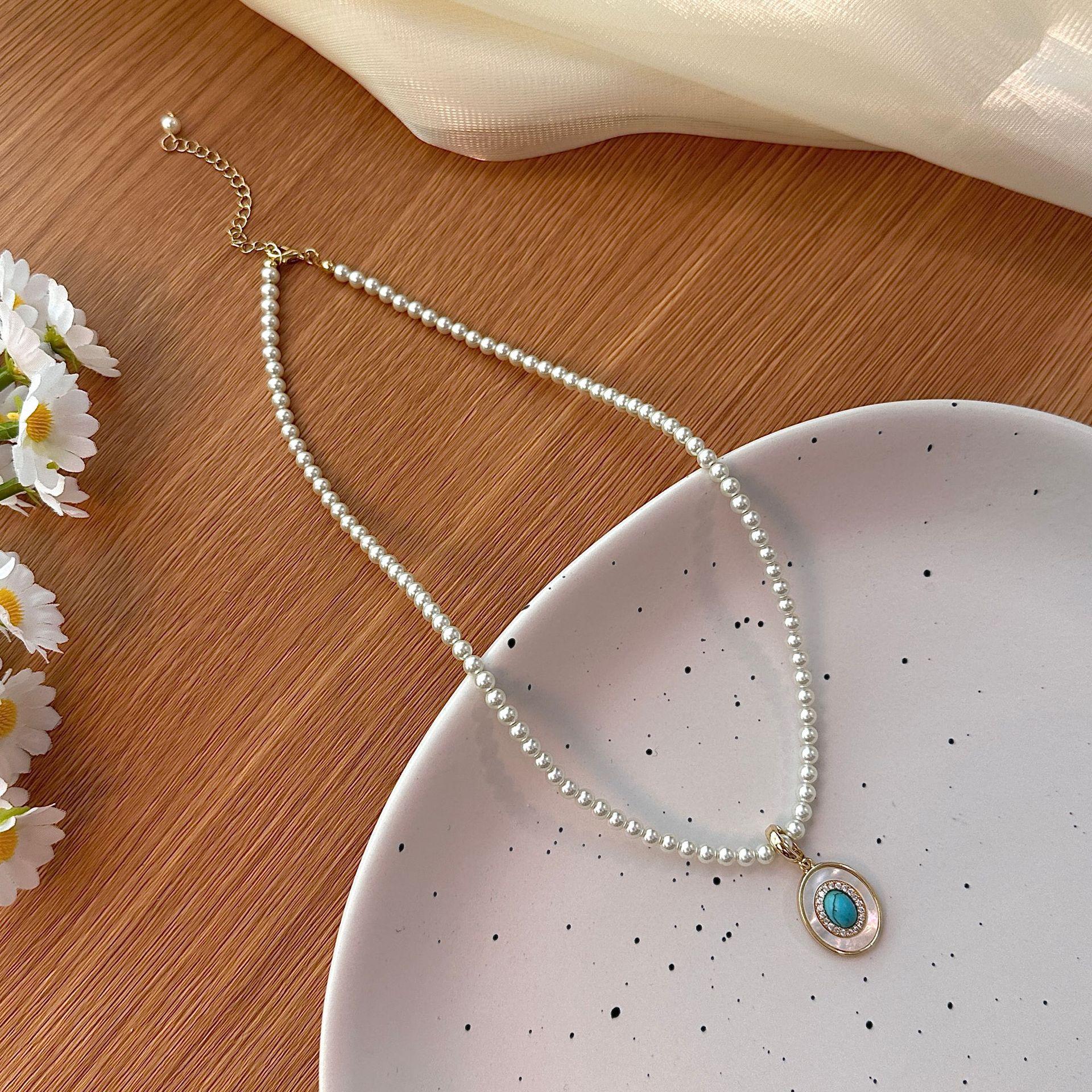 

Turquoise Crystal Pearl Necklace Women s Stacked Temperament Elegant Glass Rice Beads Commuter Accessories Necklace