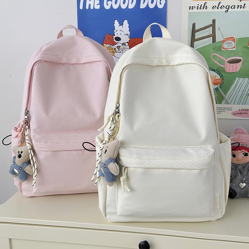 Schoolbag Solid Color Small Fresh Versatile Backpack Large Capacity Student School Bag Campus Premium Commuter Leisure Travel Backpack