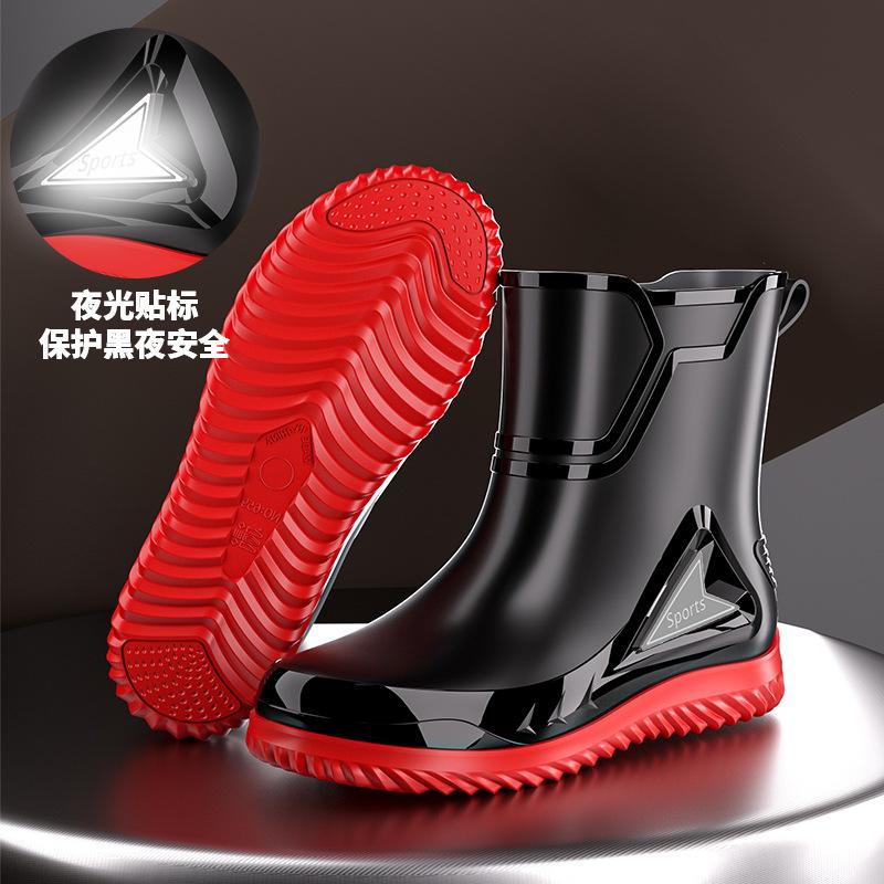 Herren mittelhohe Regenschuhe Mode Nacht reflektierend integriertes Bündel wasserdichte Schuhe rutschfeste Herrenregenstiefel Angelgummischuhe
