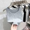 Tank Top Button Ribbed Crop Tops Women Summer Camis U-neck Camisole Fashion Casual Tube Female Sleeveless
