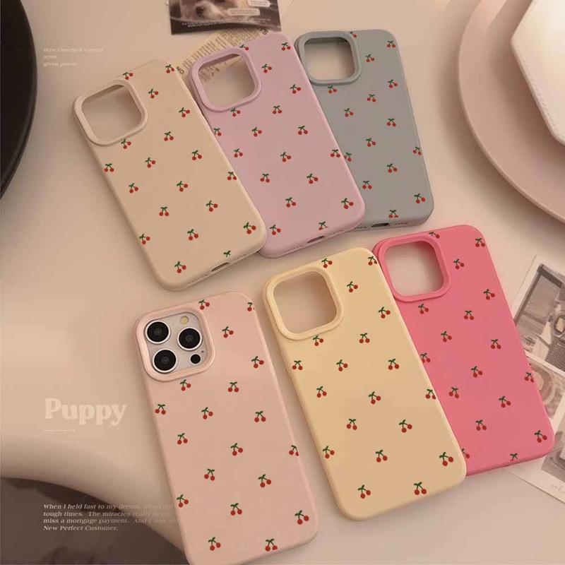 Cute Sweet Full Screen Cherry Phone Case For iPhone 16 15 14 13 12 11 Pro Max 15 16 Plus Shockproof Bumper Soft Silicone Cover