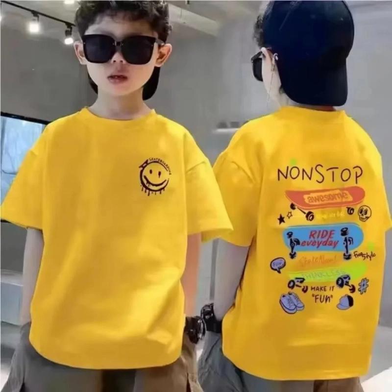 

Детская летняя уличная хлопковая футболка Модная крутая футболка с принтом граффити Повседневная с круглым вырезом и коротким рукавом Детская одежда с коротким рукавом 150cm жёлтый