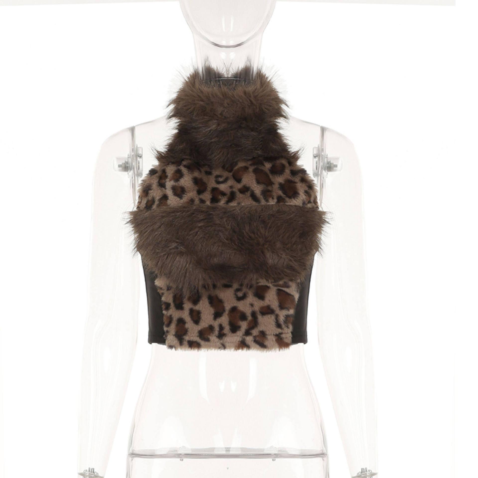 Leopard Print Off-the-Shoulder Halter Crop Top Small цветной печати леопарда