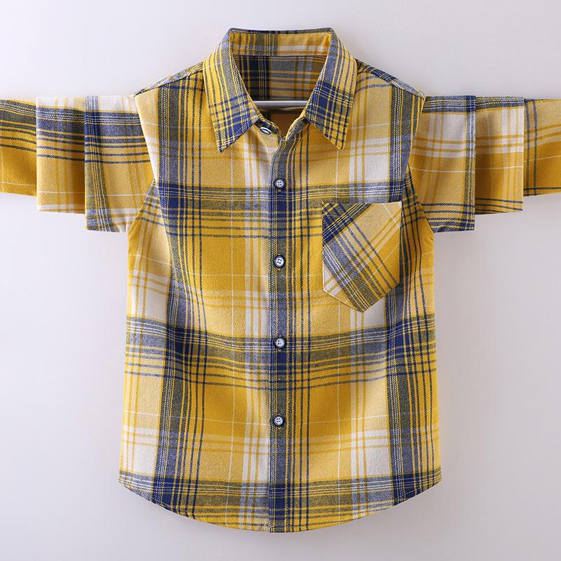 Boys' Long-Sleeve Plaid Cotton Shirt – Autumn Fashion for Kids