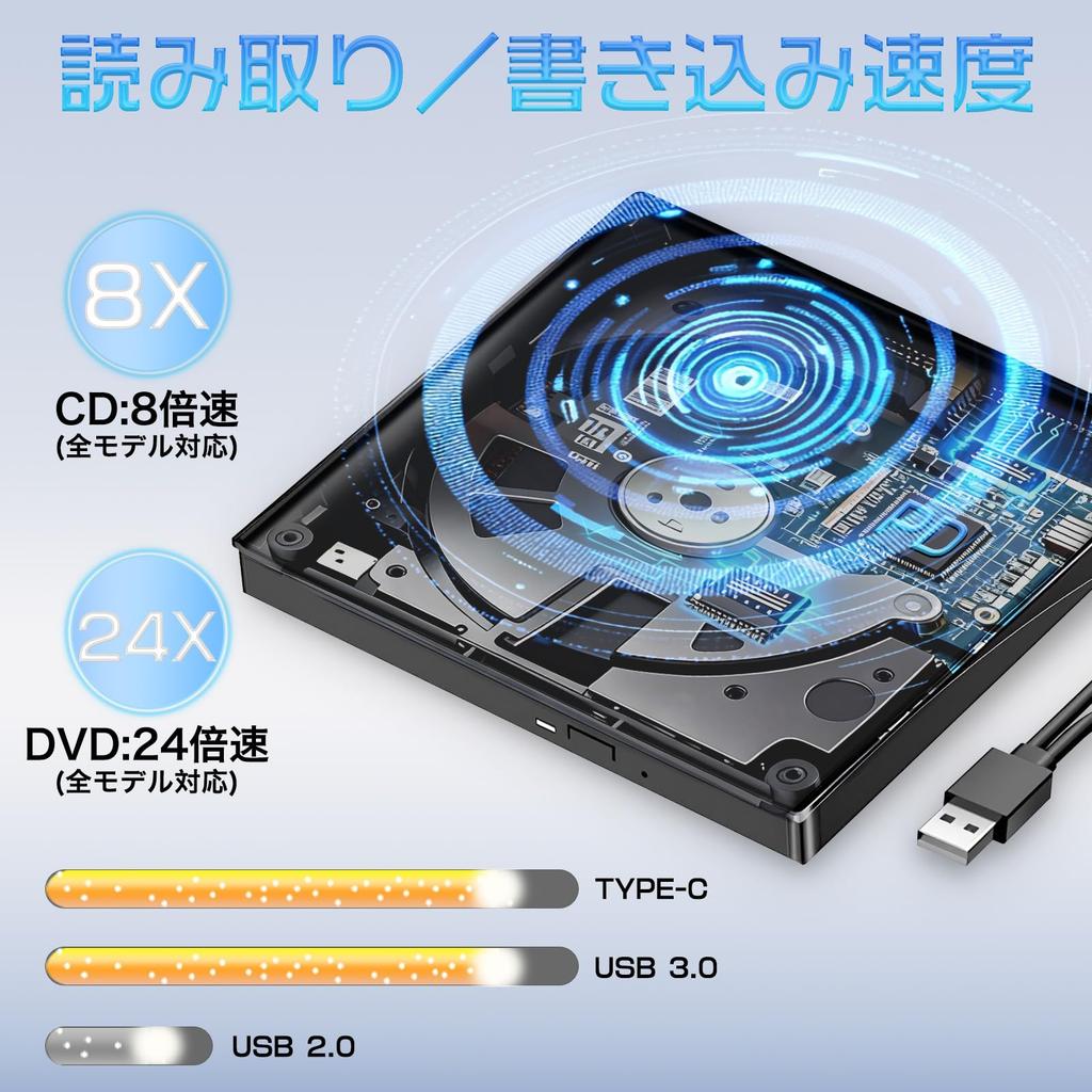 BRJR External DVD 8X DVD 24X External Optical Bus USB External CD Drive Drive, High-Speed Processing, & CD, Drive, Read/Write, Powered, 2.0/3.0 &