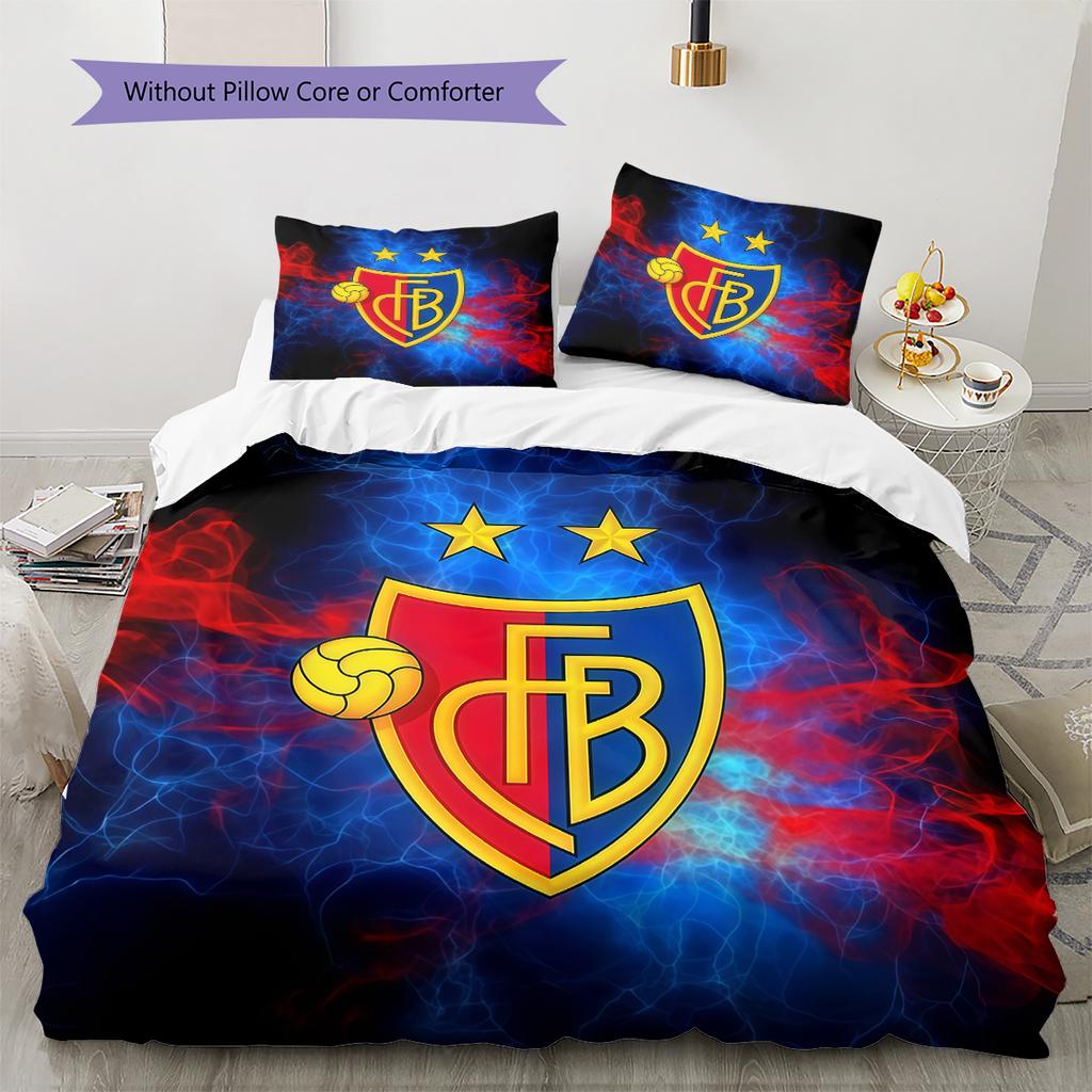 FC Basel 1893 Set cu cuvertură și fețe de pernă Decor Acasă Cadou de Ziua de Naștere (1 * husă de pilotă + 2 * fețe de pernă, fără miez)