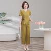 Stylish V-Neck Summer Two-Piece Set for Middle-Aged and Elderly Women