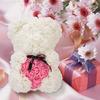 Preserved Rose Flower Teddy Bear - 25cm Birthday Gift