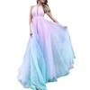 2025 Women's Gradient Deep V Evening Gown - European/American Style with Waist-Gathering & Big Swing