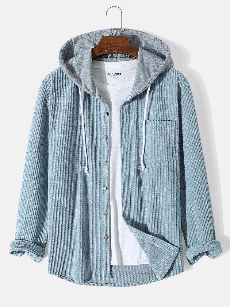 Herren Herbst Winter Schwerer Waffelstrick Kapuzenpullover, Lockere Passform Lässiger Pullover Sweatshirt, Warme Bequeme Reißverschlussjacke