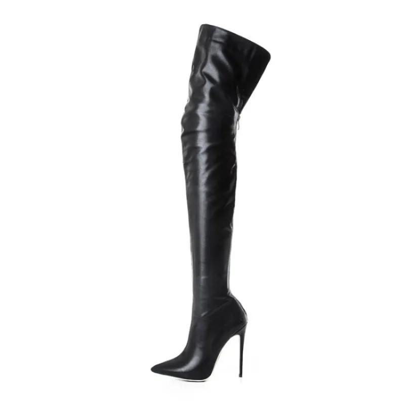 Sexy Stiletto Ultra Extremely High Heels Evening Club Party Thigh Boots Women Slim Leg Stretch Overknees Boots Shoes 46