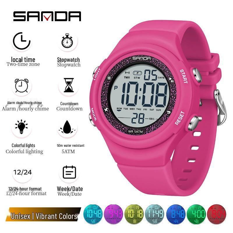 Sanda Multi-Function Waterproof Sport Watch with Alarm & Seven-Color Luminous Display