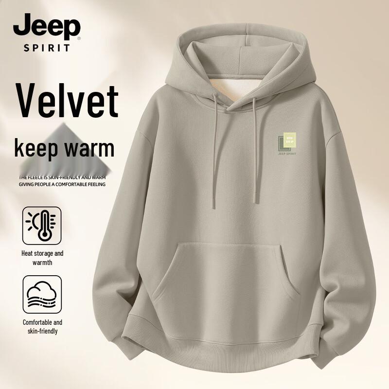 JEEP SPIRIT Men s American Retro Fleece-Lined Hooded Sweatshirt 2XL