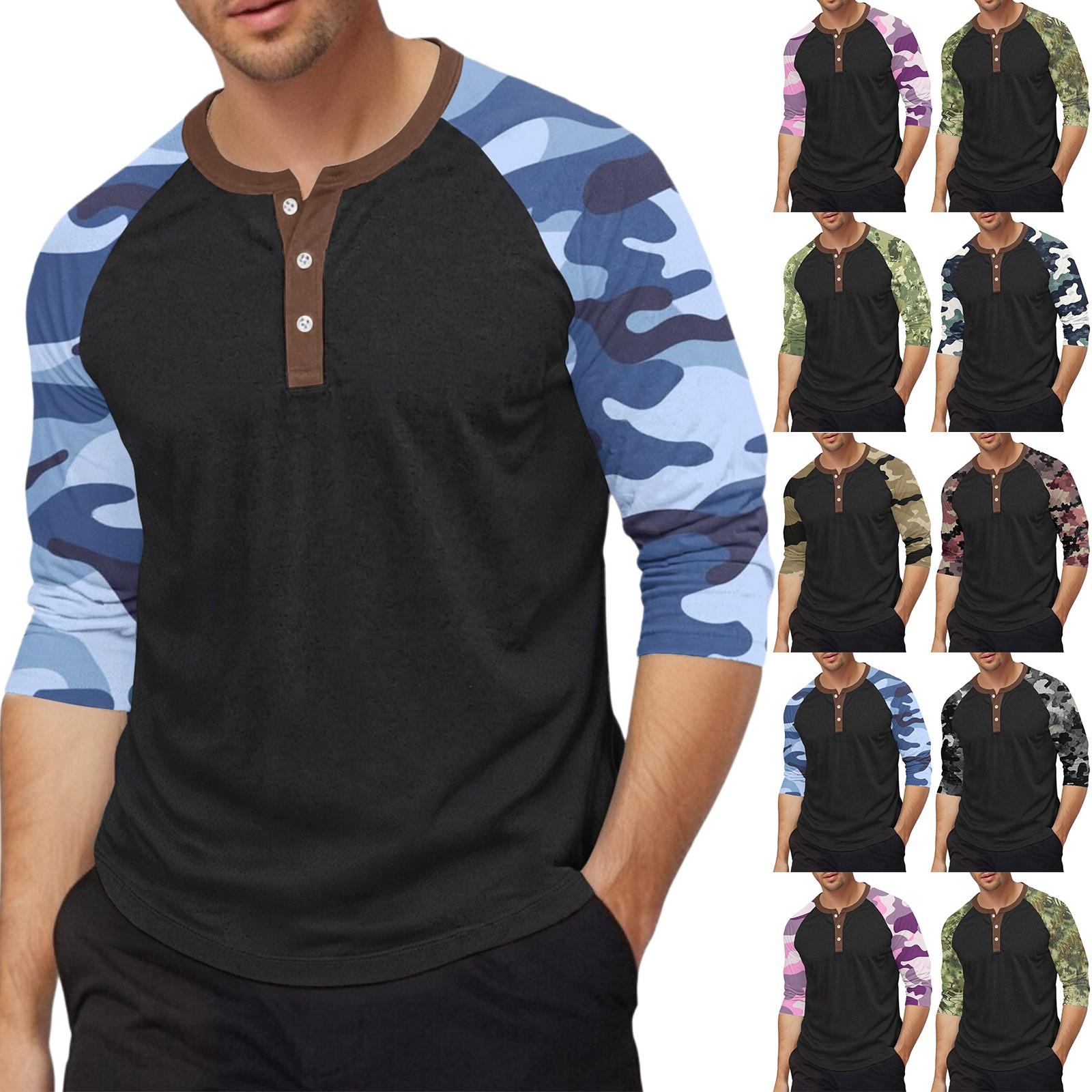 

Men s top with three-quarter sleeves and camouflage print L