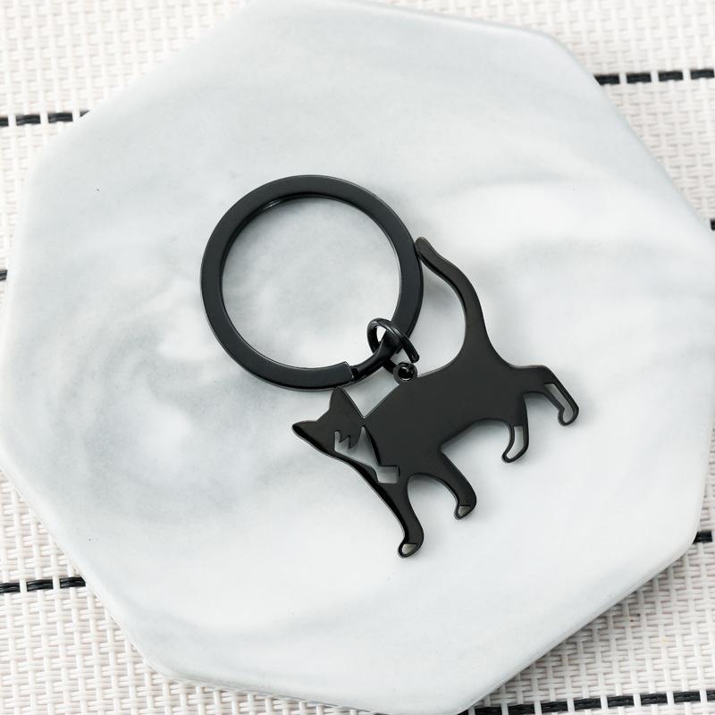 Minimalist Black Cat Stainless Steel Keychain Simple Fashion Design Stylish Couple Keyring Practical Daily Bag Pendant