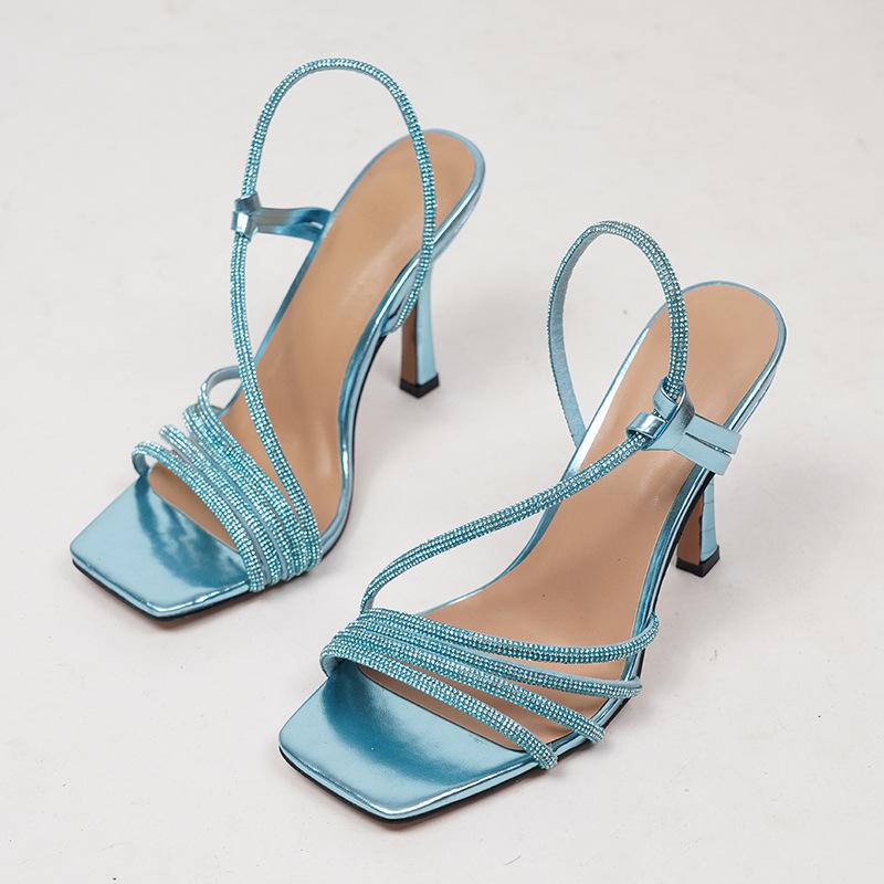 

Популярные летние новые босоножки на тонком каблуке со стразами, с надписью, сексуальные женские туфли с открытым носком и высоким каблуком 41 небесно-голубой
