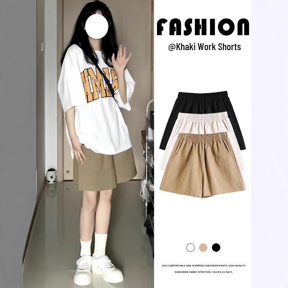 

Women s Summer 2025 Khaki Cotton Linen Wide-Leg Cargo Shorts 2XL (Recommended 126-145 jin) хакі