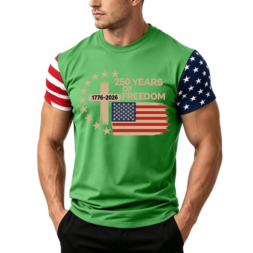 Men's Independence Day Flag Print Short Sleeve T-Shirt, Loose Casual Daily Summer Tops