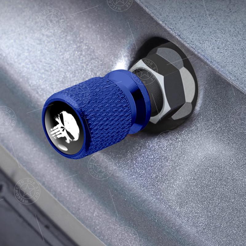 4pcs Skull Logo Car Wheel Tire Valve Caps Air Stem Aluminum Accessories For Jeep Wrangler Gladiator Renegade Ford F-150 Ranger LVCZN1