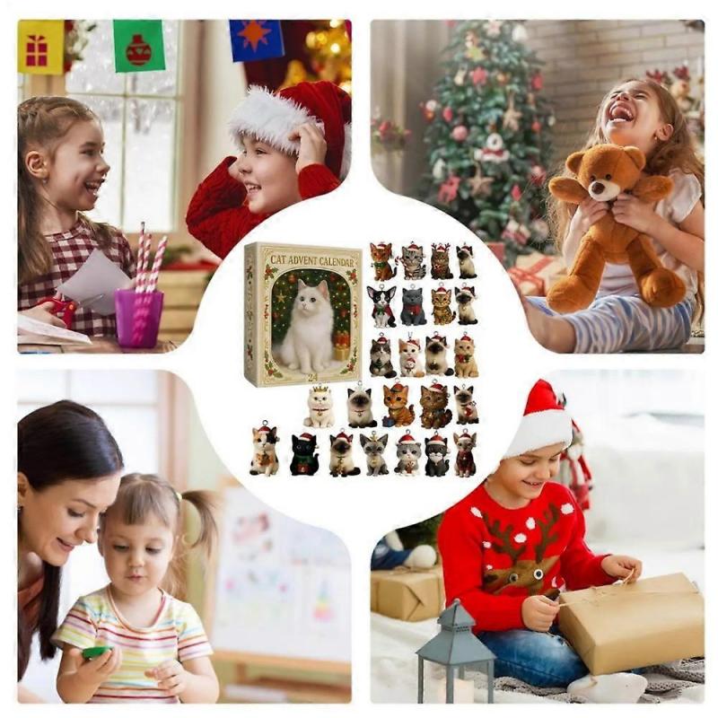 Christmas Cat Toy Advent Calendar 2025 Acrylic Pendant With 24 Boxes Cute Cat Calendar Artistic For Cat Lovers Christmas Gifts