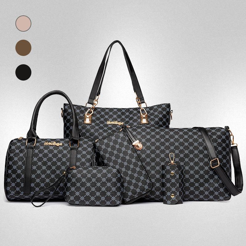 New Women's Large-capacity Mother and Child Bag Six-piece Fashion Printing Handbag Contrasting Color Plaid Shoulder Bag Messenger Bag