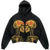 ZYLLO Punk Style Skull Washed Long Sleeve Pullover Hoodie Hip Hop Retro Street Loose Oversized Sweatshirt Harajuku Gothic Top