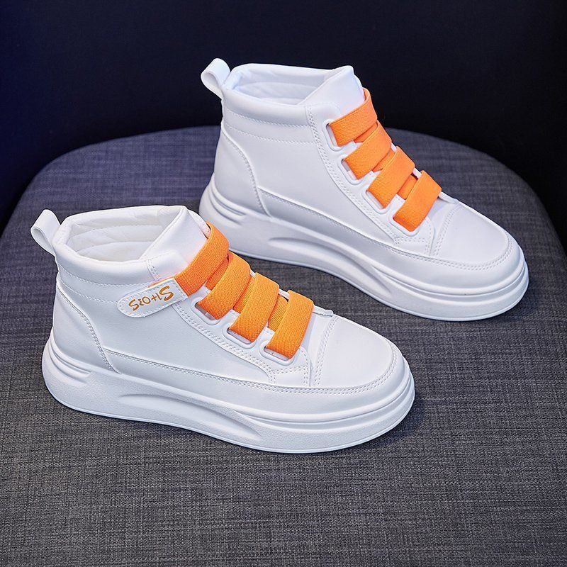 Scarpette bianche da donna, nuovi outfit primaverili, superficie in pelle famosa su Internet, suola spessa, scarpe casual alte per bambini e studenti