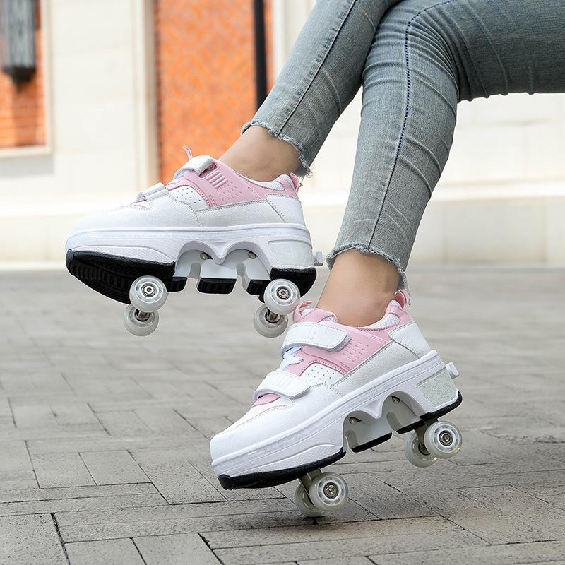 Deformation Shoes Roller Sneakers With 4 Wheels Skates Adult Kids Runaway Parkour Wheels Shoes For Women Men Youth Sport Shoes