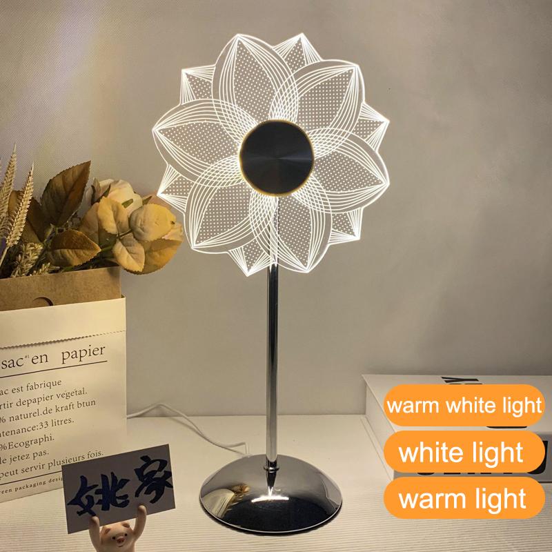 Metal Table Lamp Creative Sunflower Windmill Desk Light Bedside Atmosphere Night Light 3 Color Dimming Bedroom Decoration Lamp