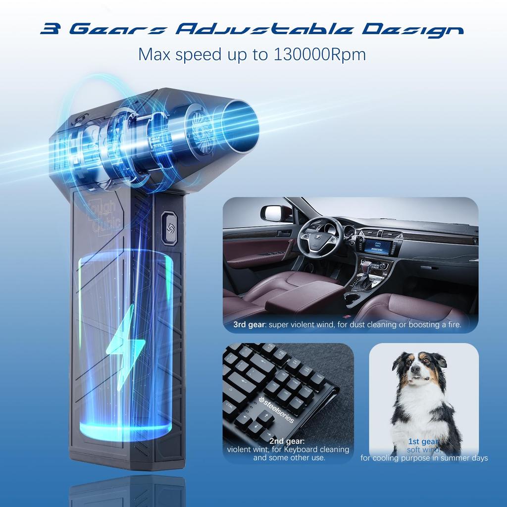 Electric Air Duster - 130,000 RPM Rechargeable Compressed Air Blower For PC, Keyboard, Car