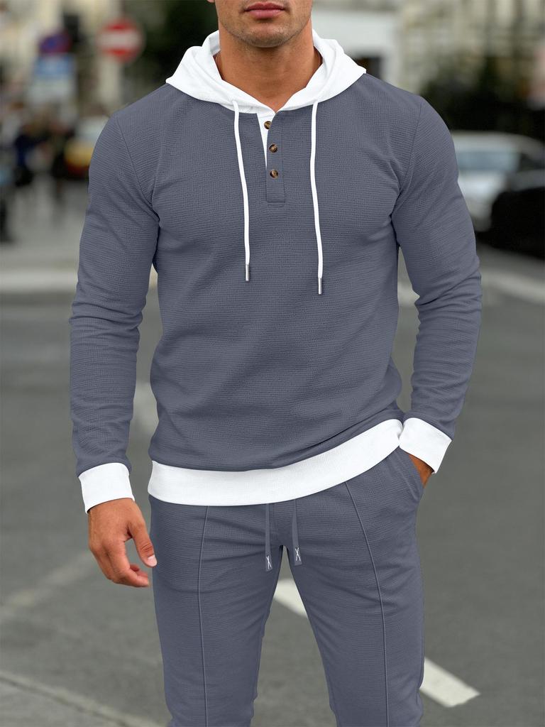 Men's Waffle Hoodie & Casual Long Pants Set - Trendy Spring/Autumn