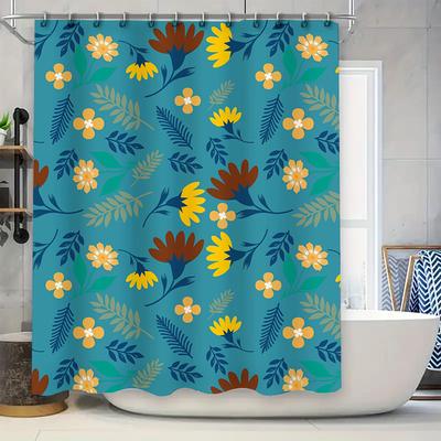 Blue Floral Shower Curtain Waterproof Bath Decor Customizable Design Printed Polyester Fabric for Home Bathroom Accessories