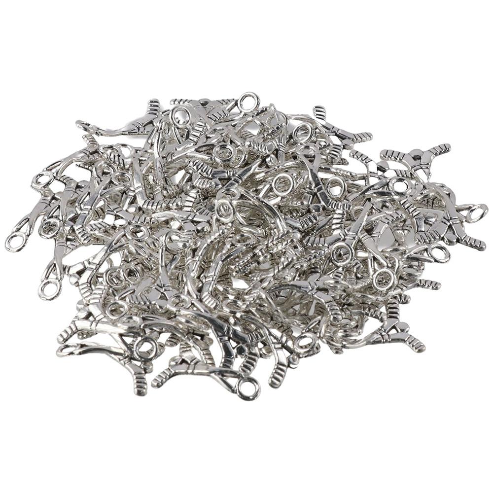 100pcs Bracelet Alloy Ball Ice Hockey Silver Sports Hockey Stick Jewelry Making