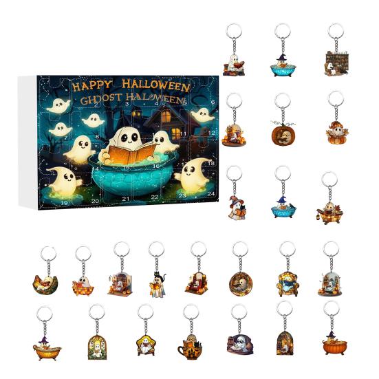 Halloween Advent Calendar 2D Reading Ghost Acrylic Ornaments Set 24 Days Countdown To Halloween Decoration for Holiday Home Party Decor